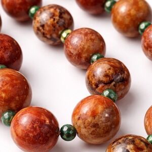 Natural Jasper Beaded Necklace Earthy Red Brown Round Stone Green Spacers 18"